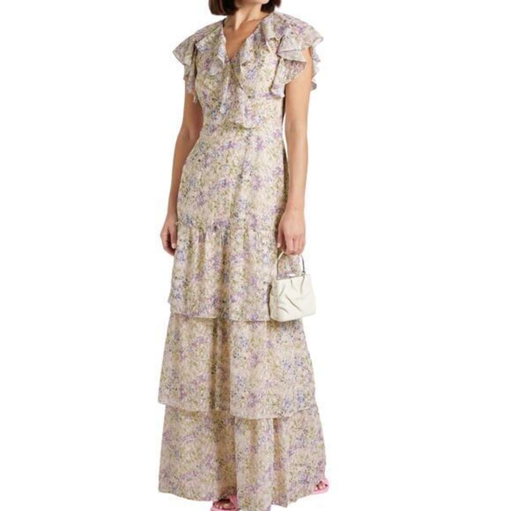 MIKAEL AGHAL Tiered Floral Embroderie Maxi Dress Size 8 NWT